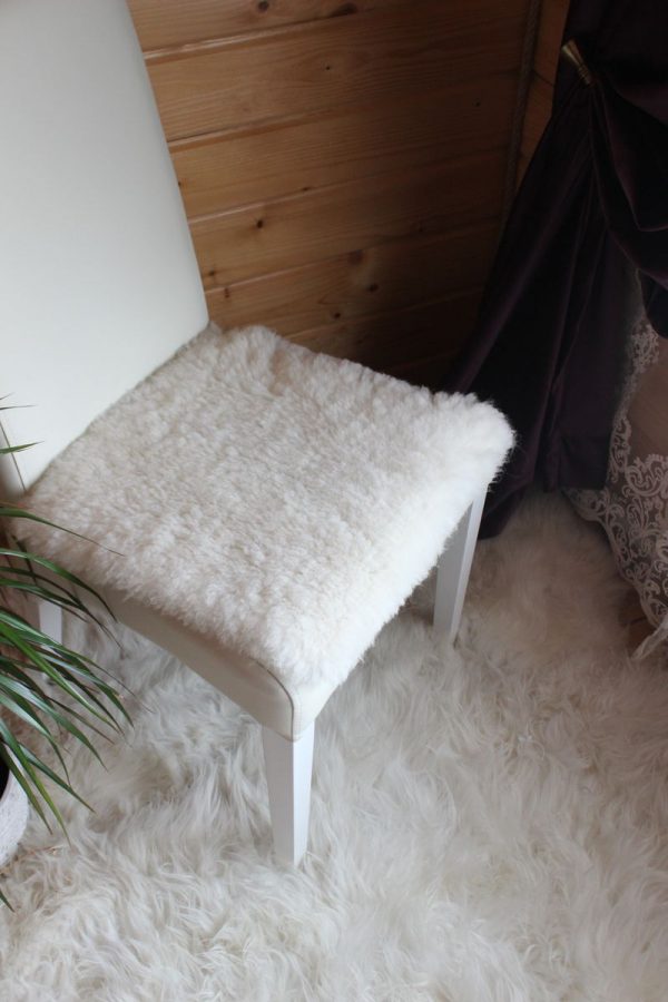 Square Sheared Sheepskin Seat Cover White 40×40 cm – Natural Wool Cushion