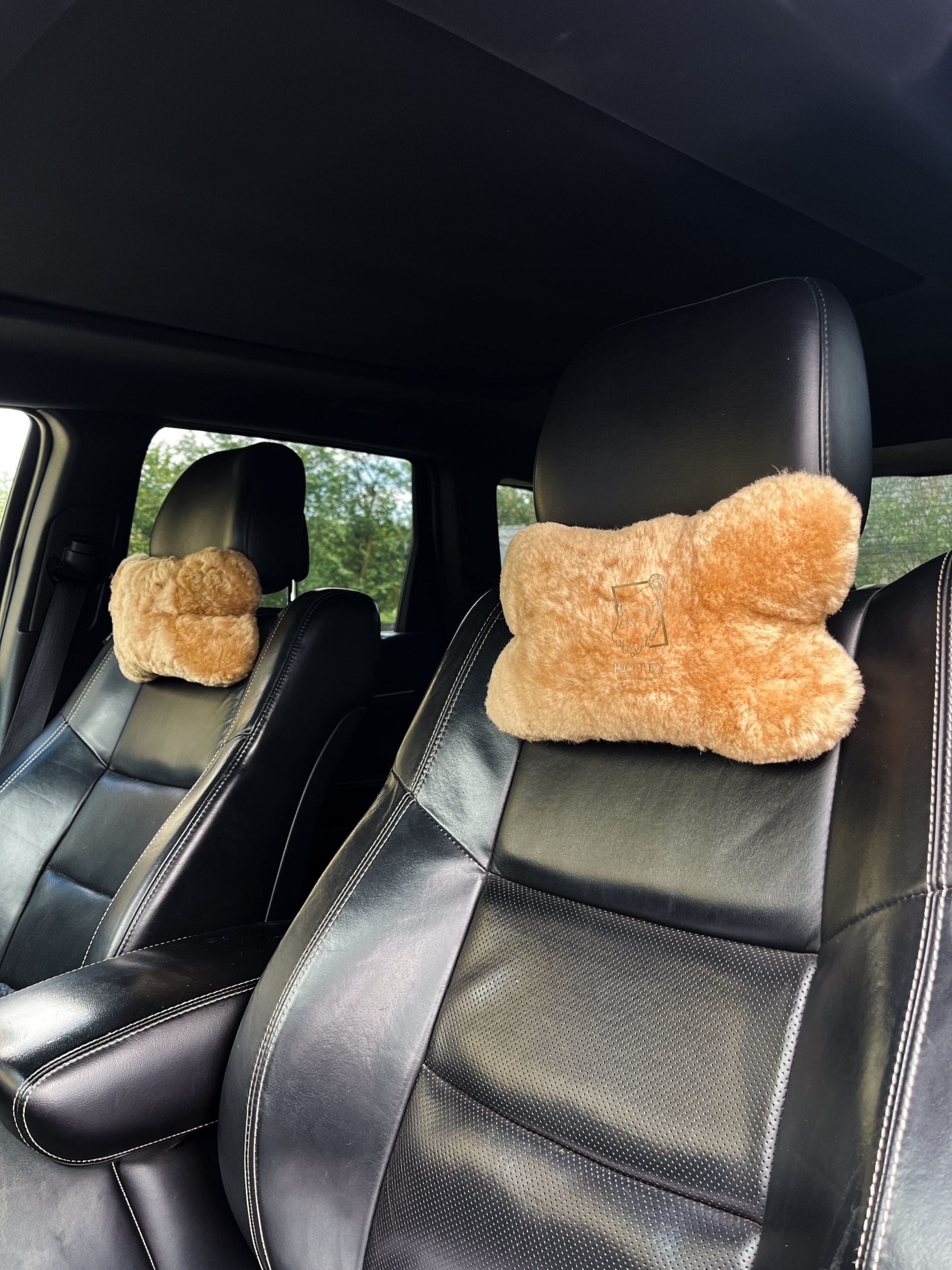 Sheepskin Headrest Pillow Beige – Natural Fur Universal Fit