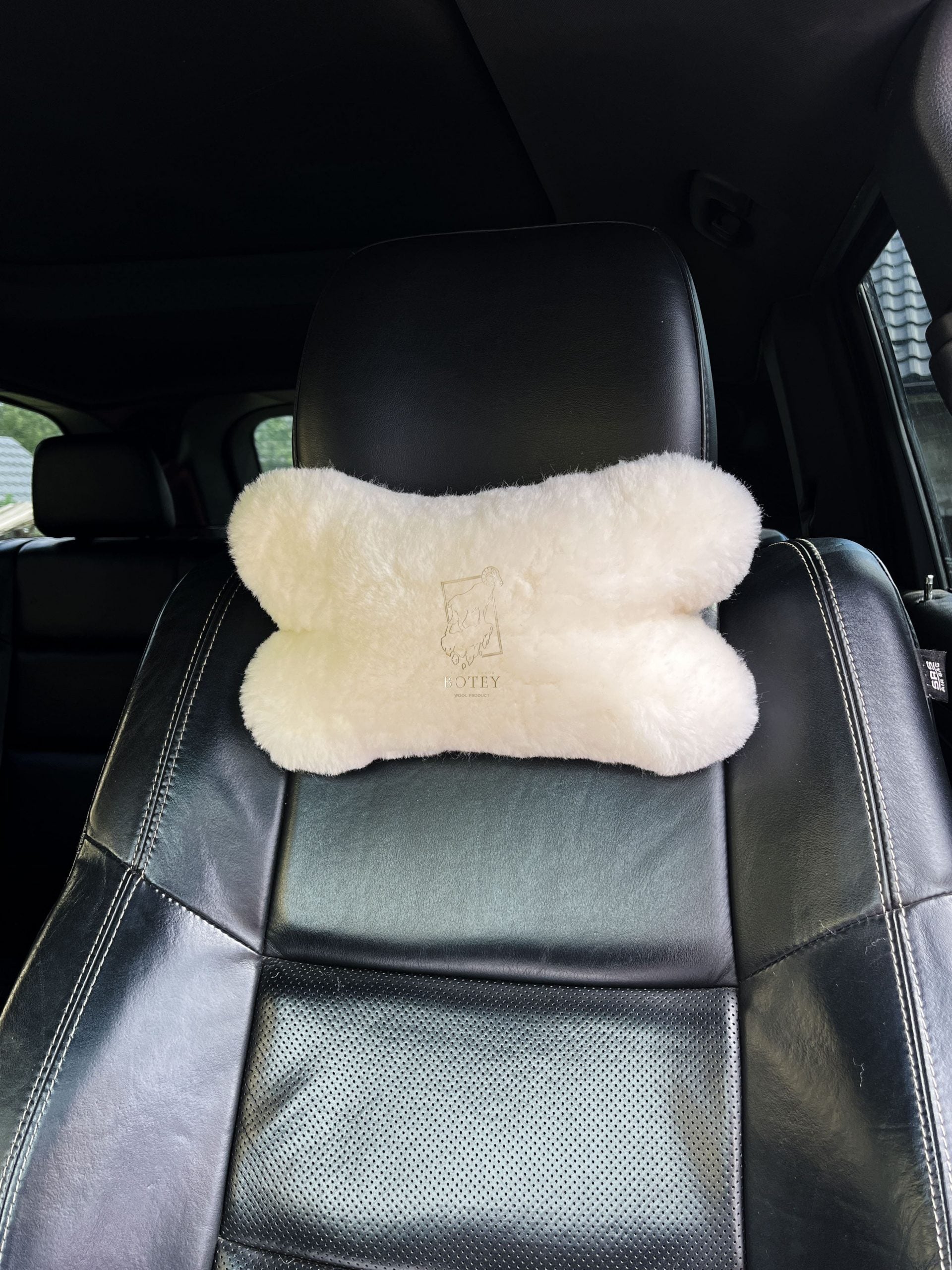 Sheepskin Headrest Pillow White – Natural Fur Universal Fit