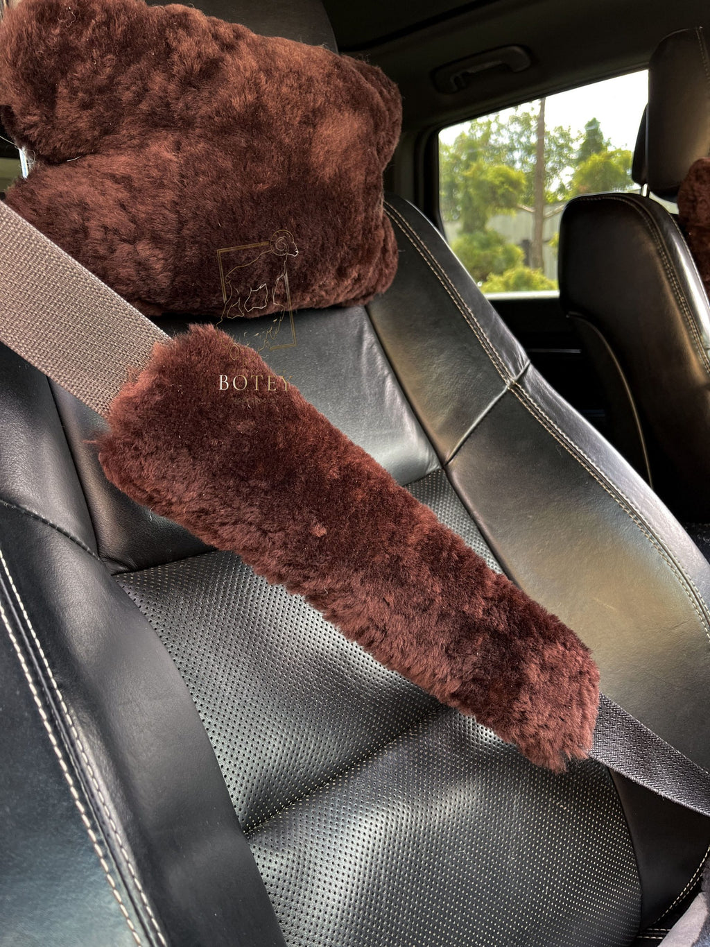 Sheepskin Headrest Pillow Brown – Natural Fur Universal Fit