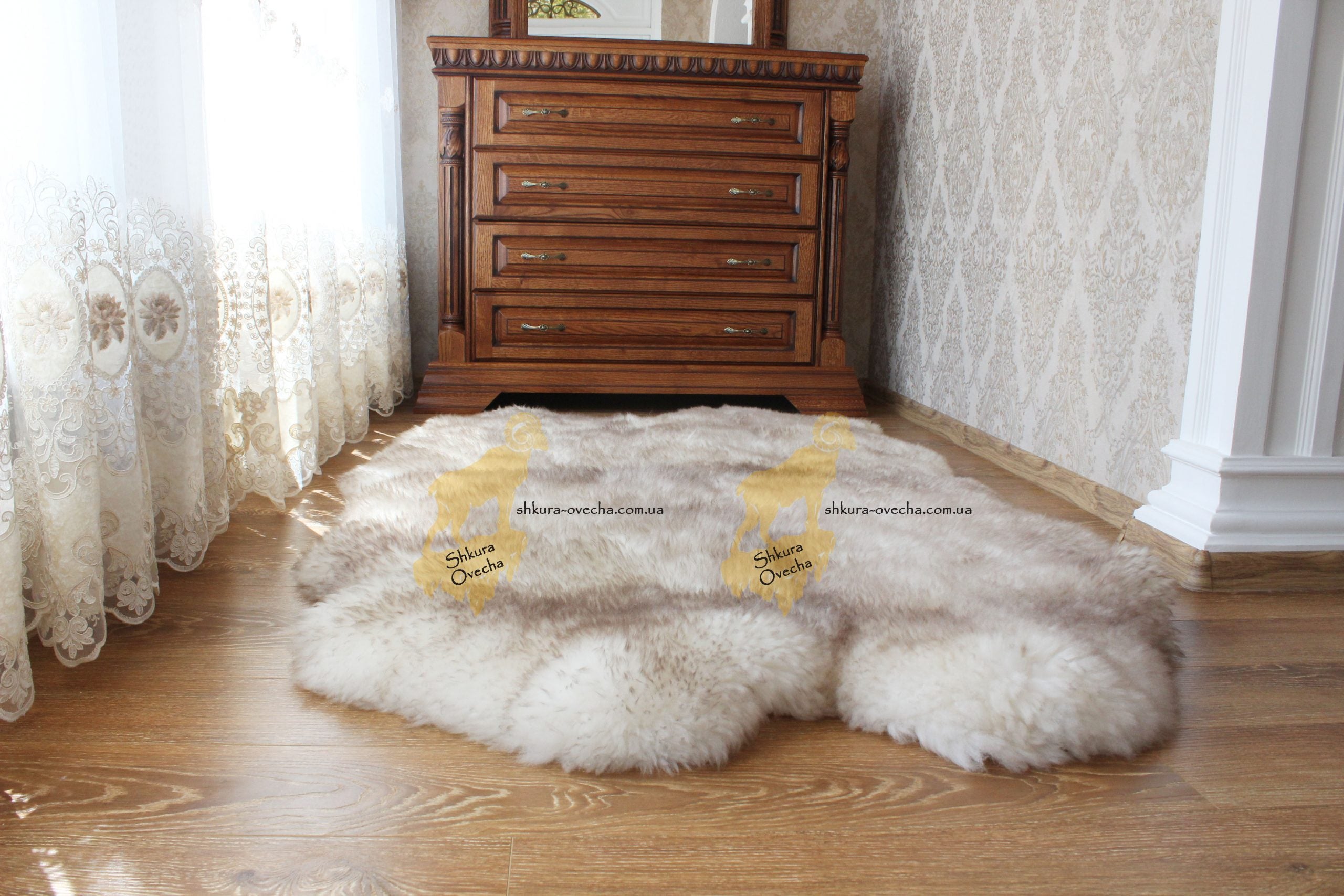 Sheepskin Rug 4-in-1 Coffee Tip (200×110 cm) – Natural Fur Carpet