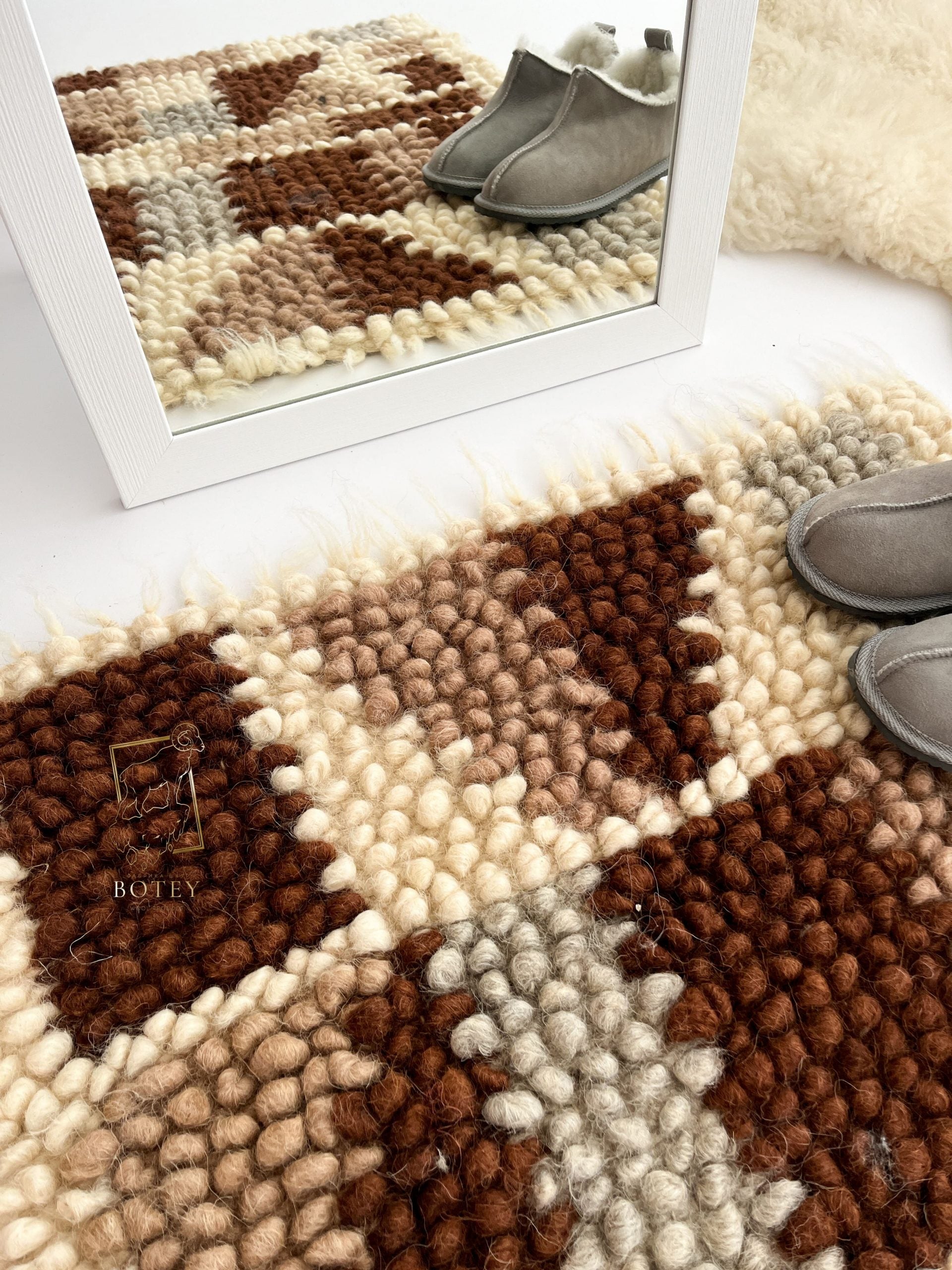 Wool Rug “Latte XL” 70×110 cm – Handmade Natural Wool