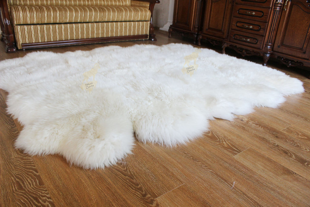 Sheepskin Rug 10-in-1 (200×220 cm) – Natural White Fur Carpet