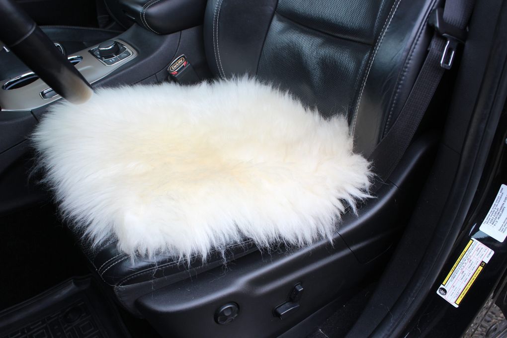 Sheepskin Car Seat Pad White 50×50 cm – Natural Fur Cushion