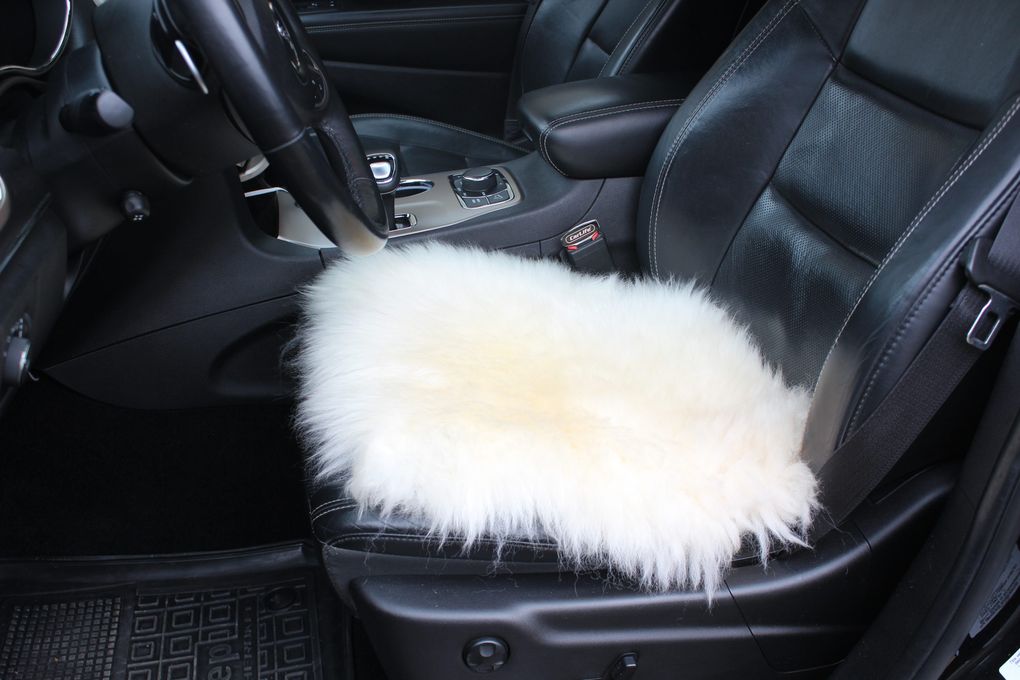 Sheepskin Car Seat Pad White 50×50 cm – Natural Fur Cushion