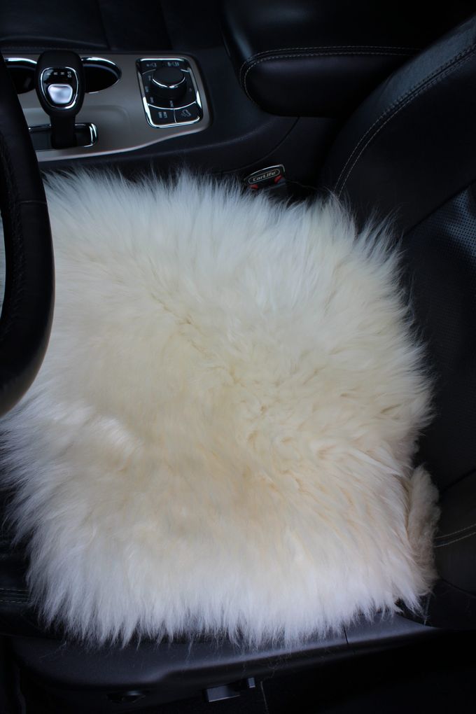 Sheepskin Car Seat Pad White 50×50 cm – Natural Fur Cushion
