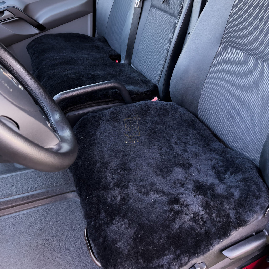 Sheepskin Van Seat Covers (1+2) Black – Natural Fur Universal Fit