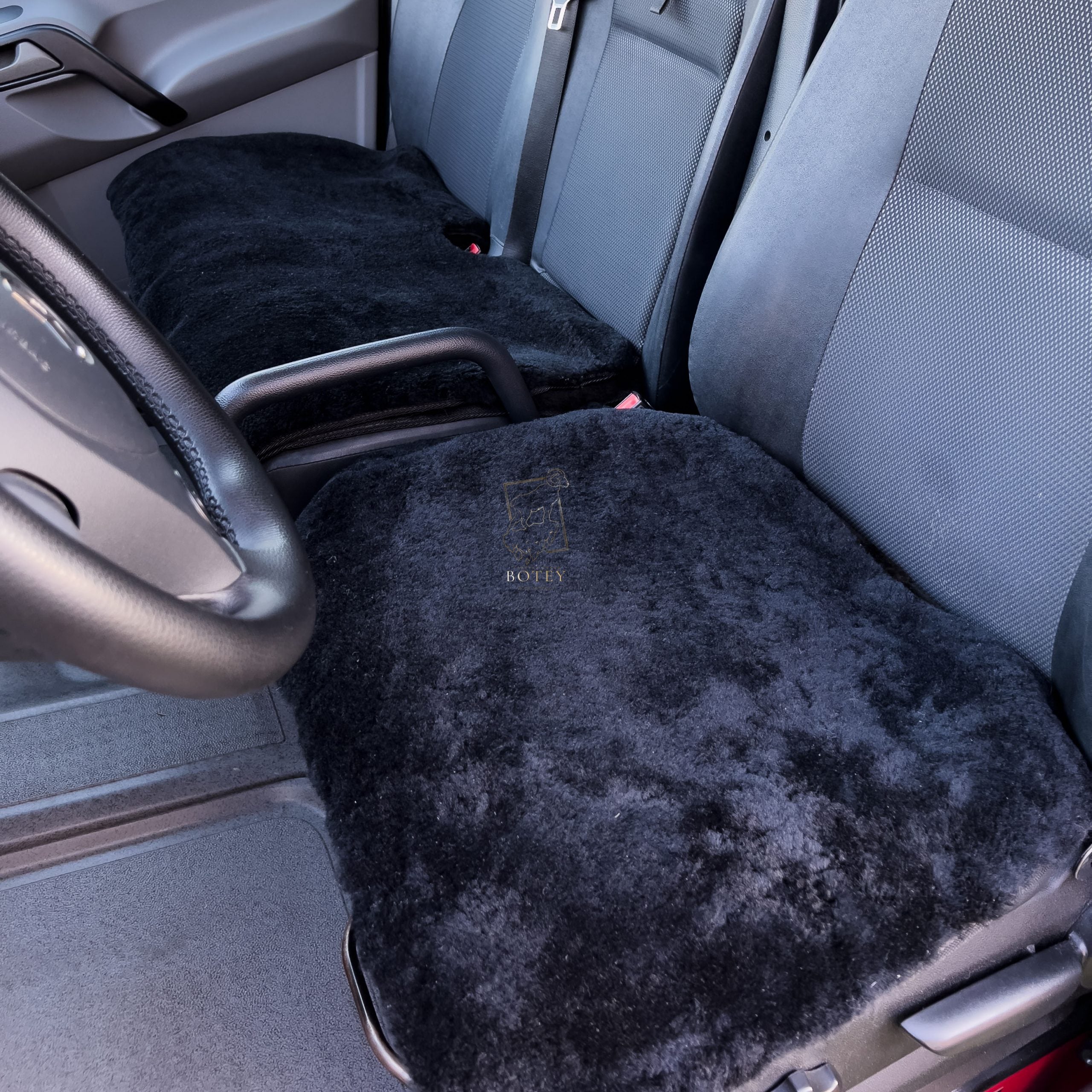 Sheepskin Van Seat Covers (1+2) Black – Natural Fur Universal Fit