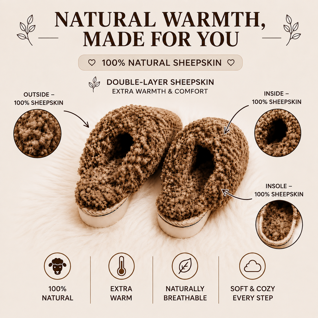 Women's Sheepskin Slippers LAMA (Double-Sided Curly Sheepskin) – Grey