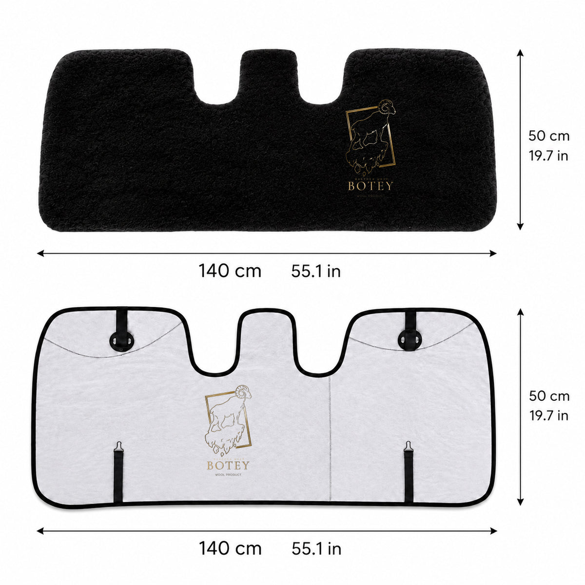 Sheepskin Rear Seat Covers Black (140×50 cm) – Natural Fur Universal Fit
