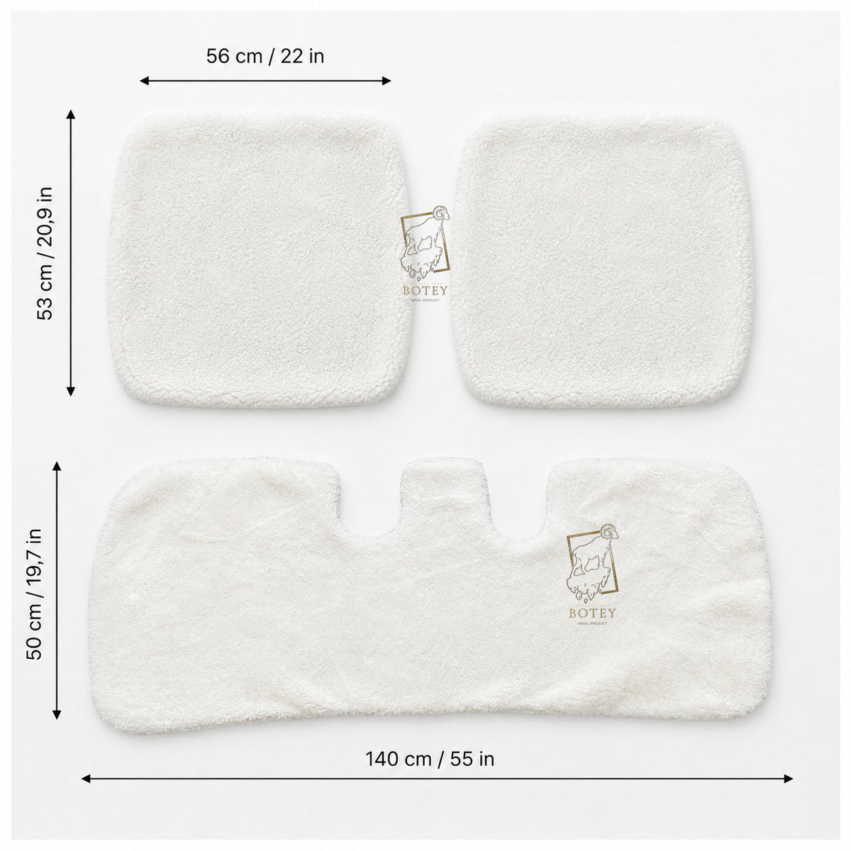 Sheepskin Rear Seat Covers White (140×50 cm) – Natural Fur Universal Fit