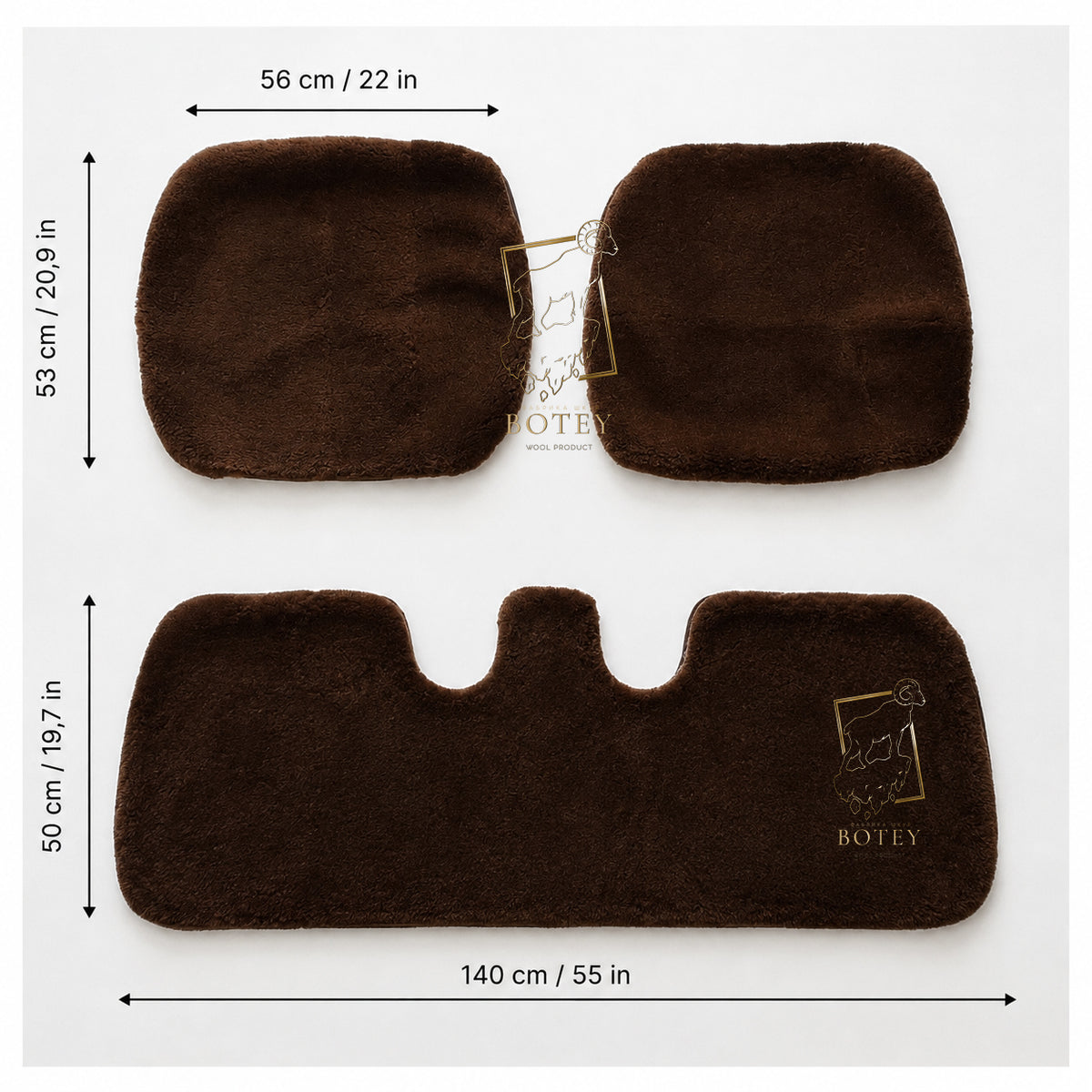 Sheepskin Rear Seat Covers Brown (140×50 cm) – Natural Fur Universal Fit
