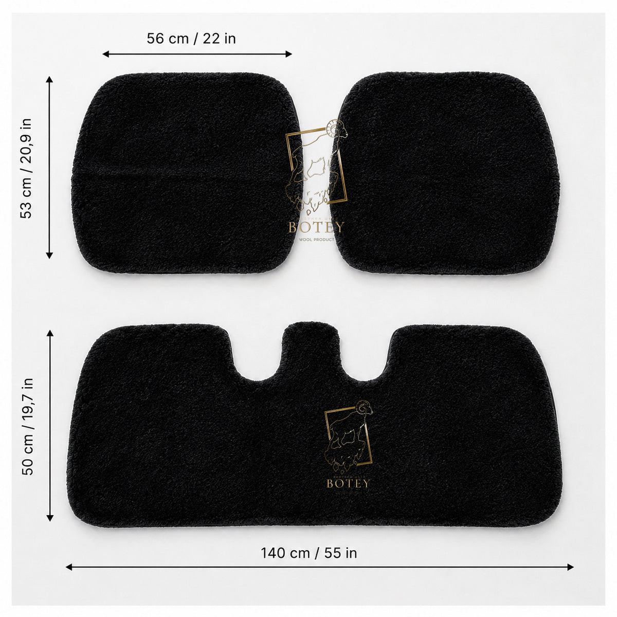 Sheepskin Rear Seat Covers Black (140×50 cm) – Natural Fur Universal Fit