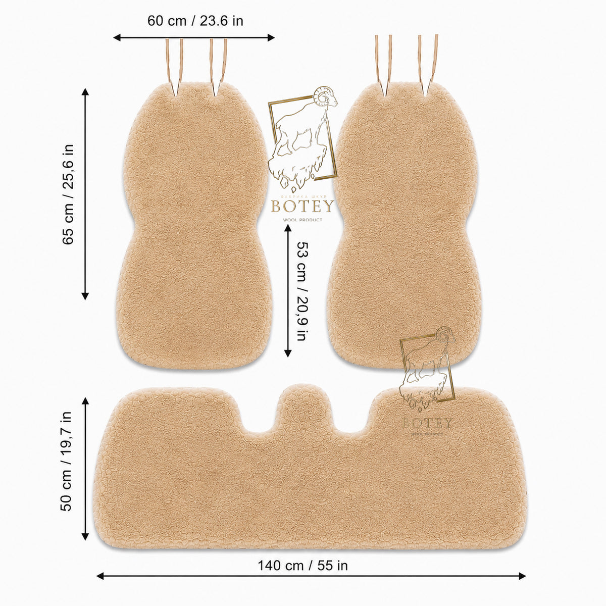 Sheepskin Rear Seat Covers Beige (140×50 cm) – Natural Fur Universal Fit