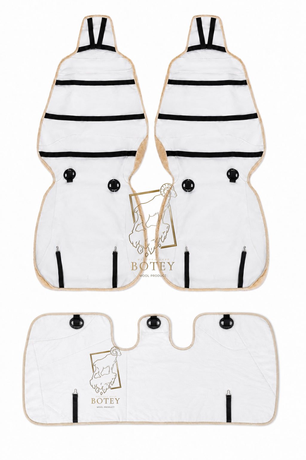Premium Genuine Sheepskin Front Car Seat Covers with Headrest – White