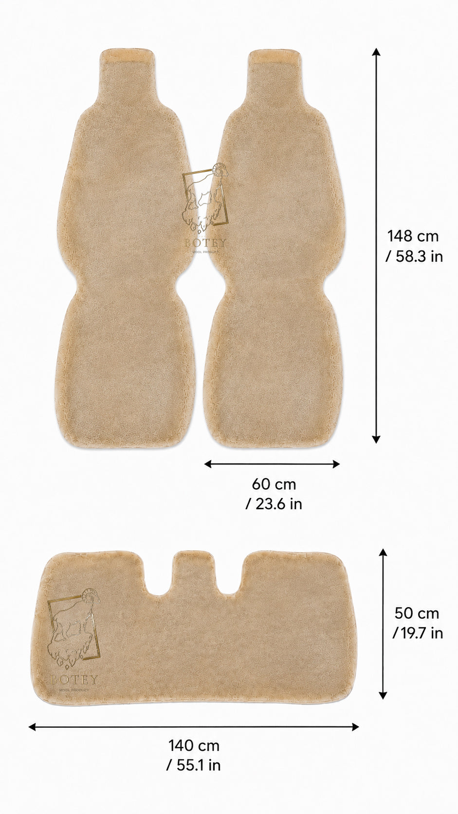 Premium Genuine Sheepskin Front Car Seat Covers with Headrest – Beige