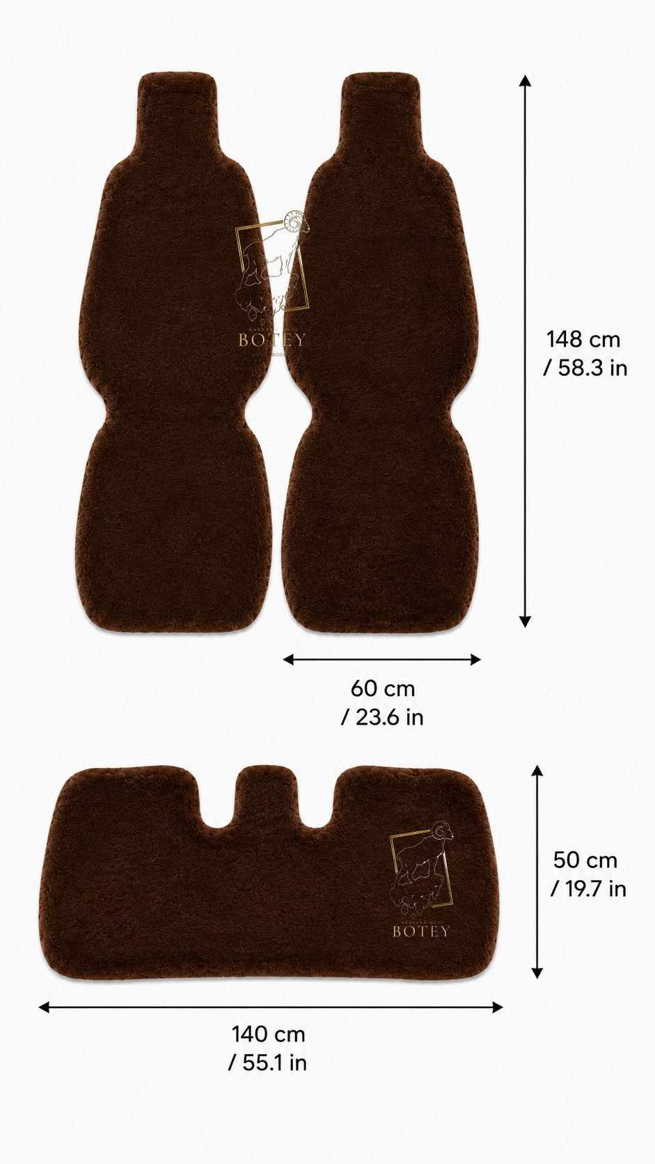 Premium Genuine Sheepskin Front Car Seat Covers with Headrest – Brown
