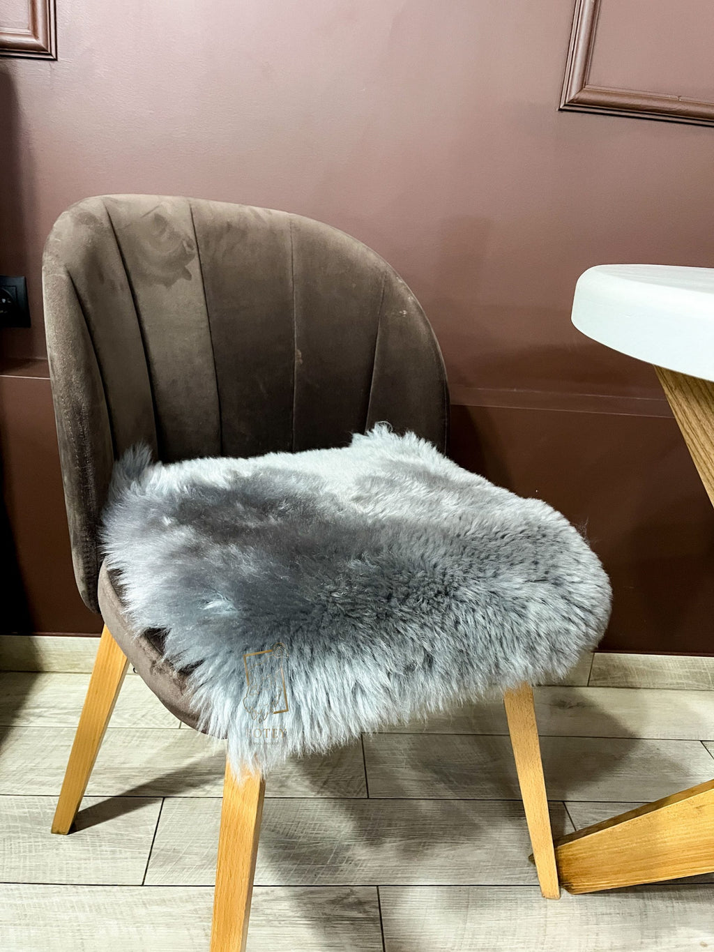 Square Sheepskin Seat Cover Grey 40×40 cm – Patchwork Natural Wool Cushion