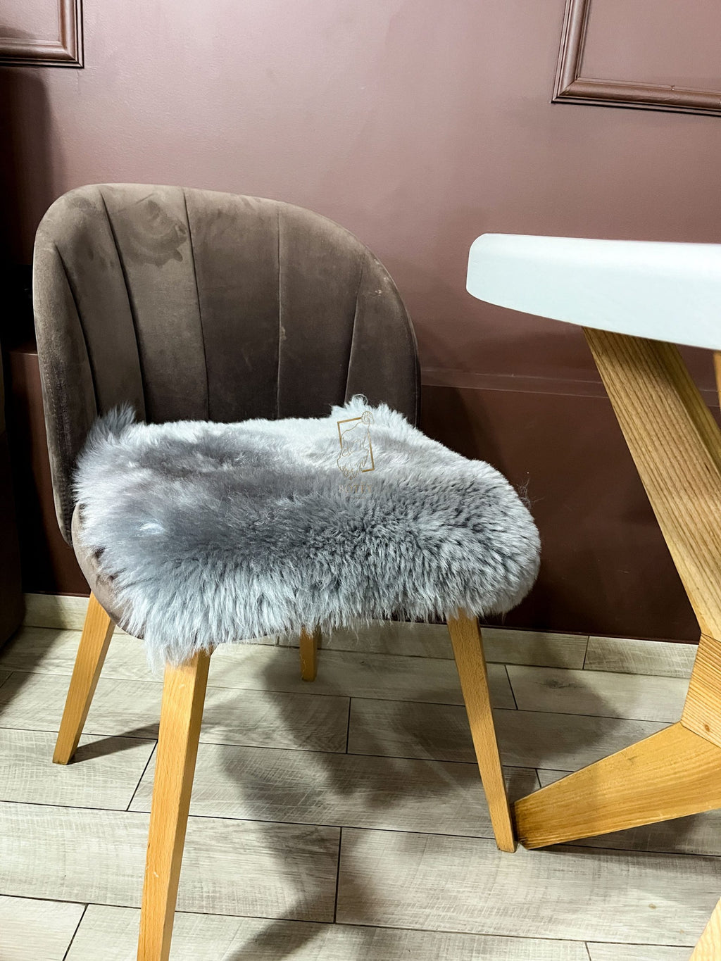 Square Sheepskin Seat Cover Grey 40×40 cm – Patchwork Natural Wool Cushion