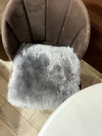 Square Sheepskin Seat Cover Grey 40×40 cm – Patchwork Natural Wool Cushion