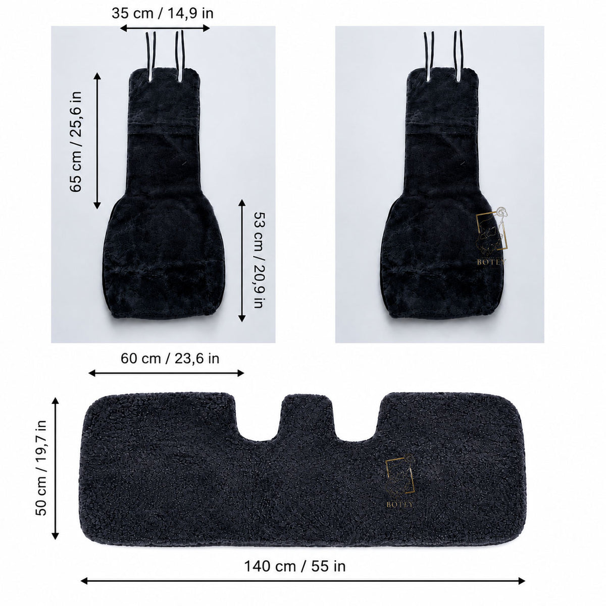 Sheepskin Rear Seat Covers Grey (140×50 cm) – Natural Fur Universal Fit