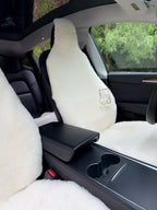 Premium Genuine Sheepskin Front Car Seat Covers with Headrest – White