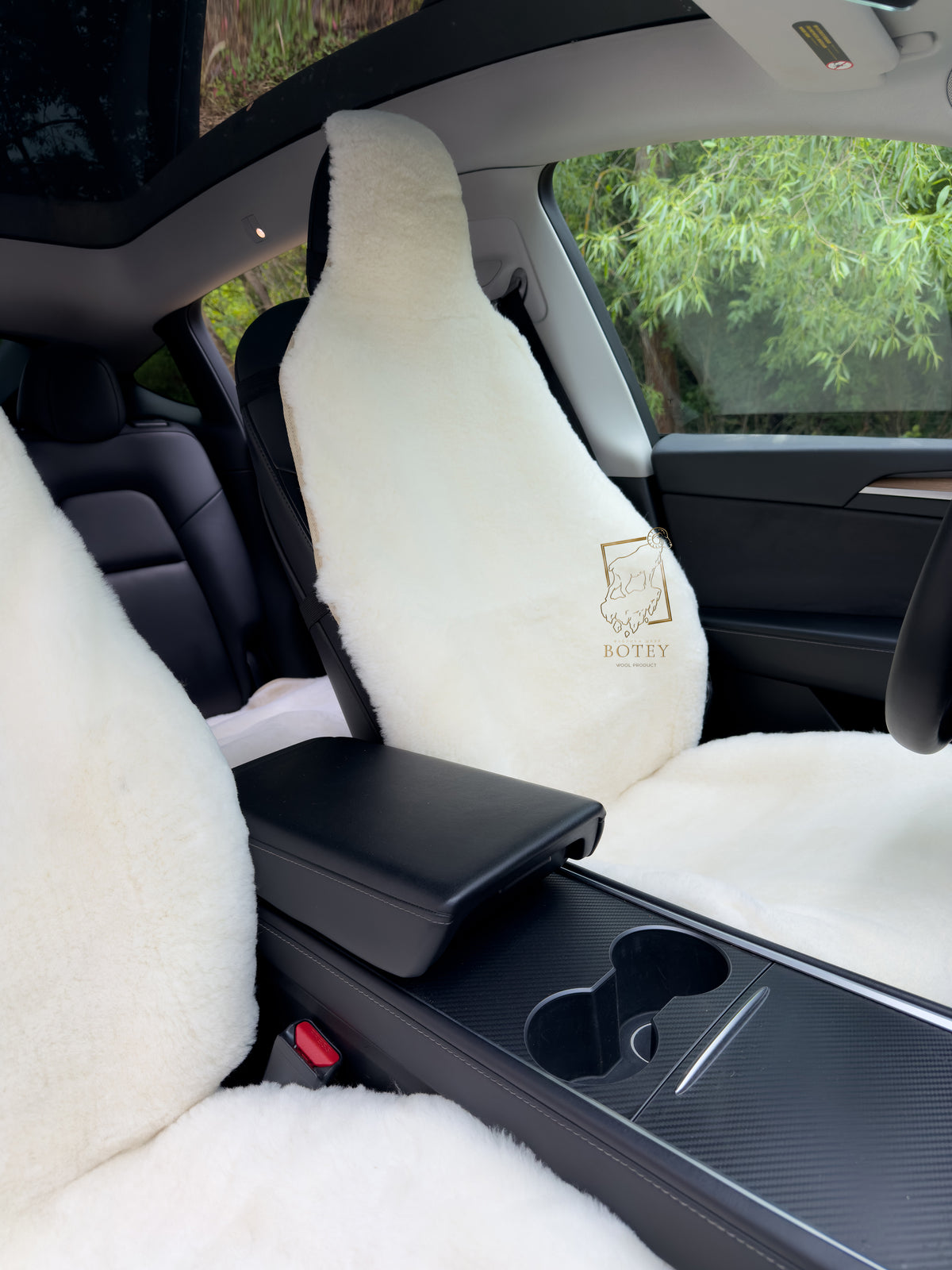 Premium Genuine Sheepskin Front Car Seat Covers with Headrest – White