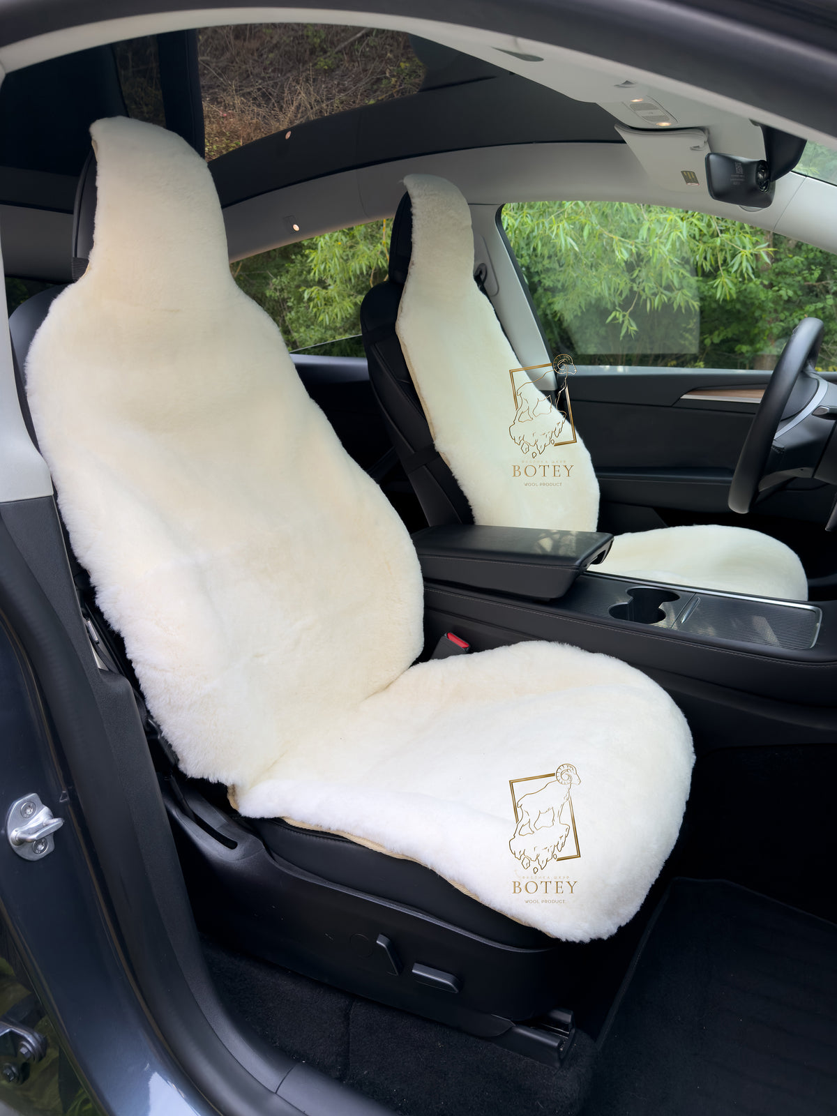 Premium Genuine Sheepskin Front Car Seat Covers with Headrest – White