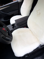 Premium Genuine Sheepskin Front Car Seat Covers with Headrest – White