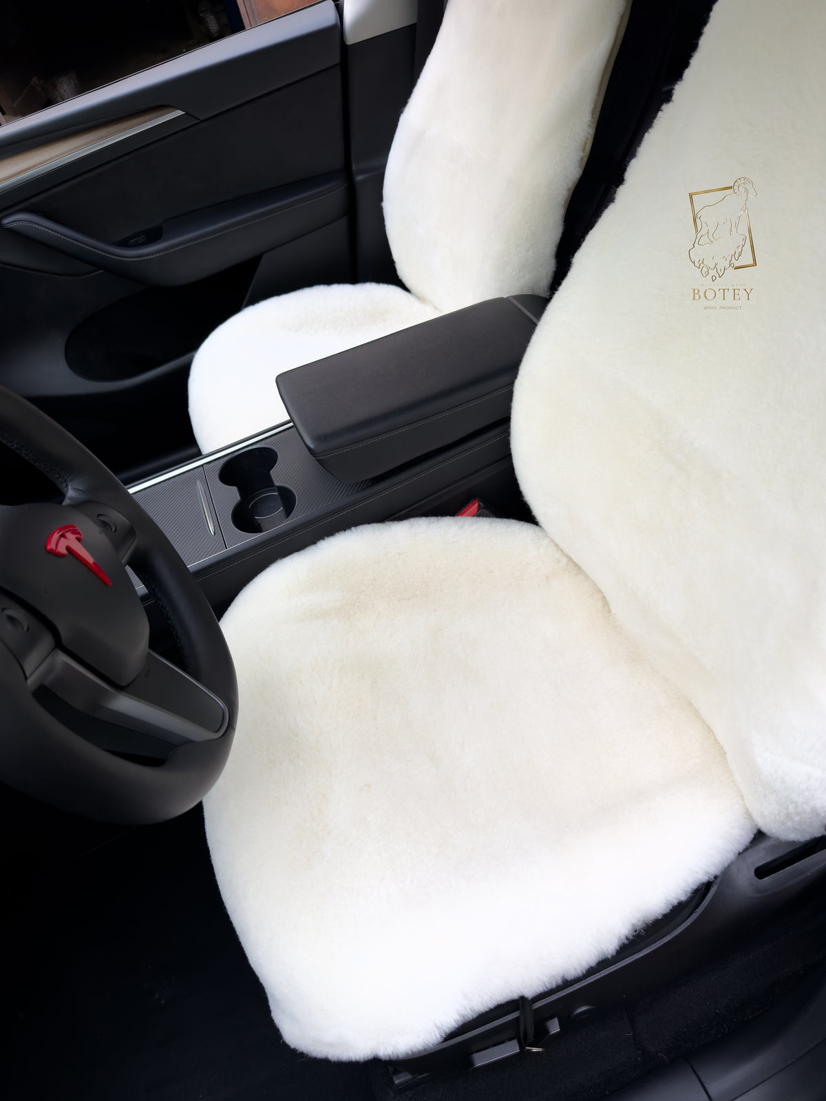 Premium Genuine Sheepskin Front Car Seat Covers with Headrest – White