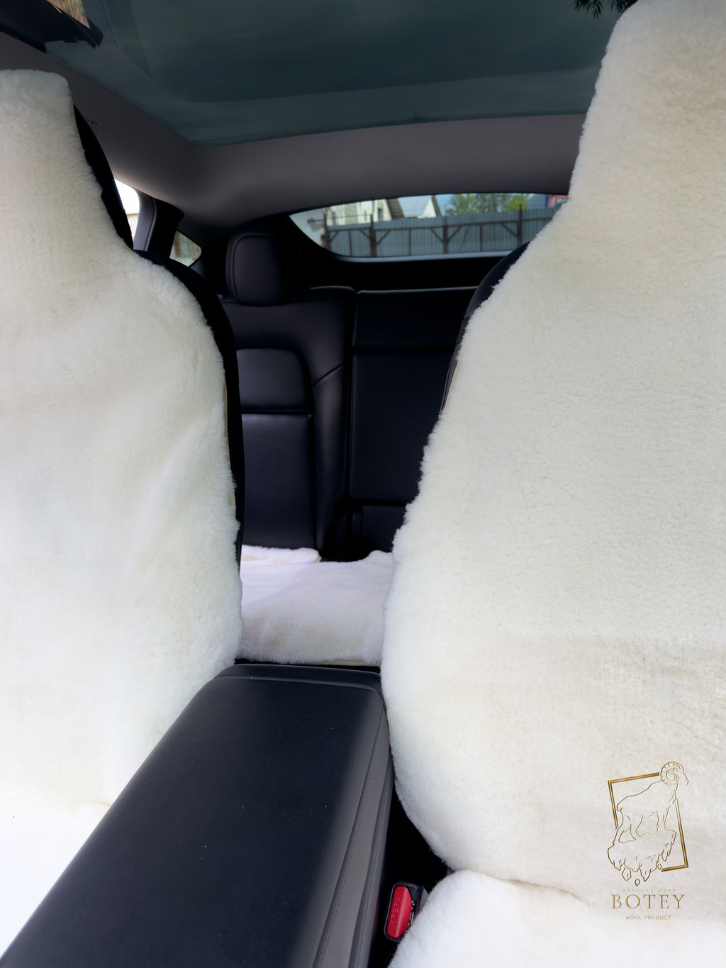 Premium Genuine Sheepskin Front Car Seat Covers with Headrest – White