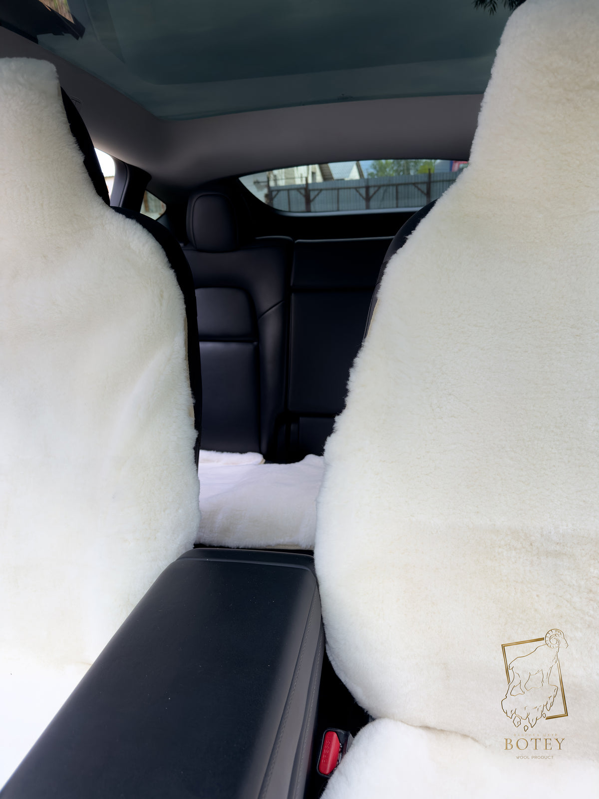 Premium Genuine Sheepskin Front Car Seat Covers with Headrest – White