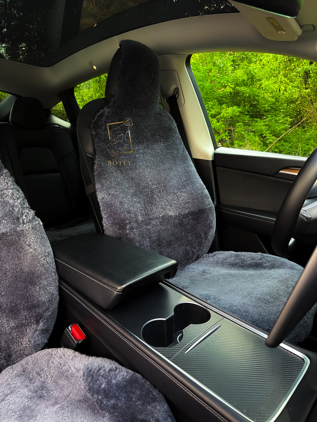 Premium Genuine Sheepskin Front Car Seat Covers with Headrest – Grey