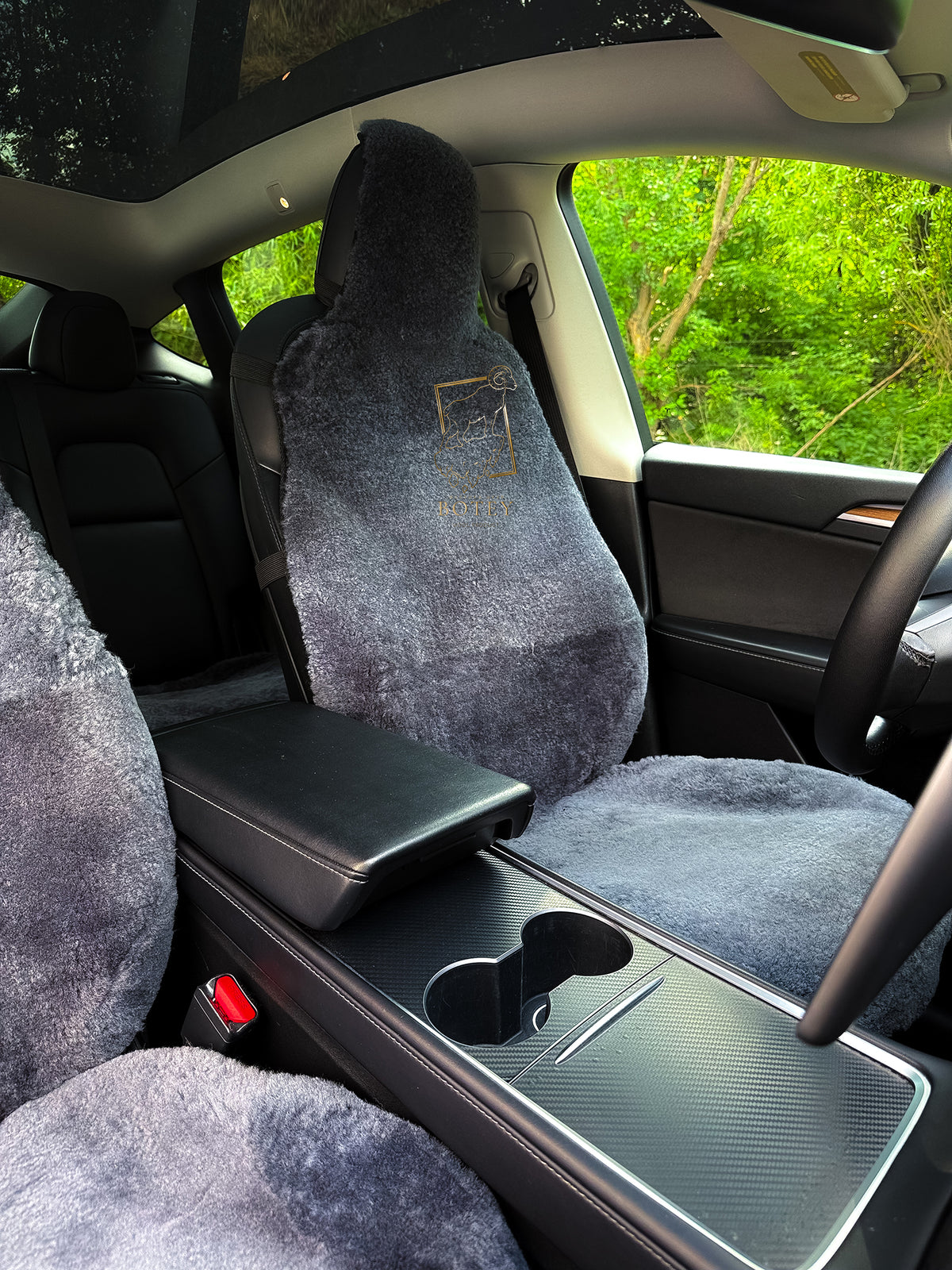Premium Genuine Sheepskin Front Car Seat Covers with Headrest – Grey