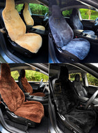 Premium Genuine Sheepskin Front Car Seat Covers with Headrest – White
