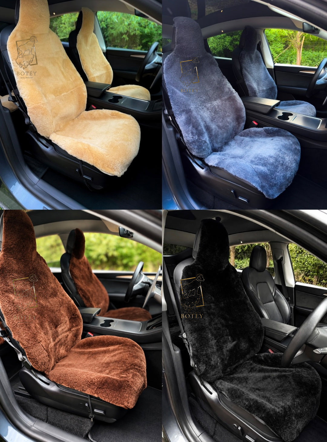 Premium Genuine Sheepskin Front Car Seat Covers with Headrest – White
