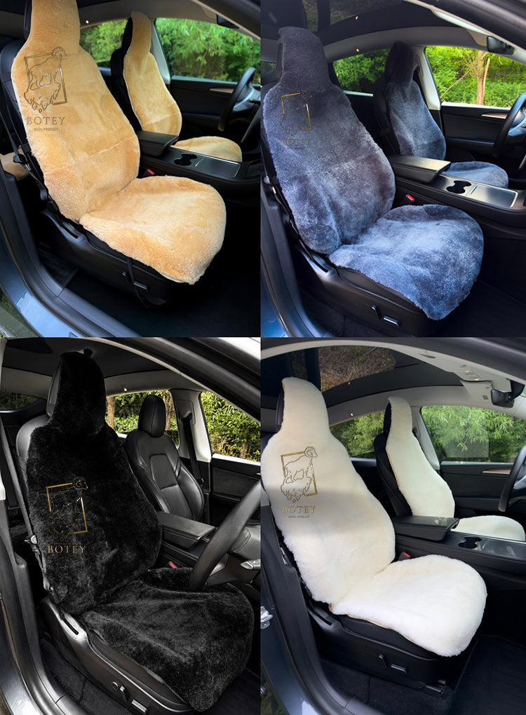 Premium Genuine Sheepskin Front Car Seat Covers with Headrest – Brown