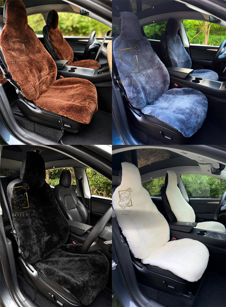 Premium Genuine Sheepskin Front Car Seat Covers with Headrest – Beige