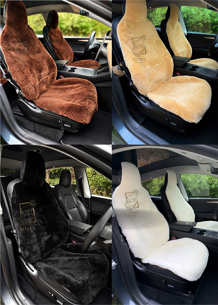 Premium Genuine Sheepskin Front Car Seat Covers with Headrest – Grey