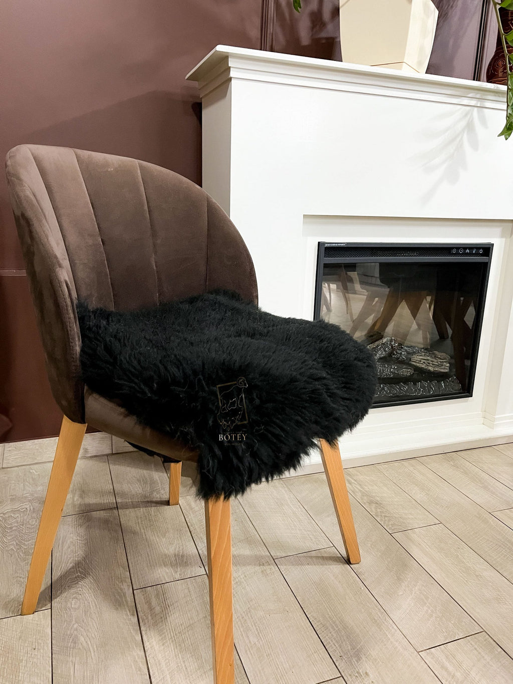 Square Sheepskin Seat Cover Black 40×40 cm – Patchwork Natural Wool Cushion