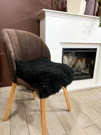 Square Sheepskin Seat Cover Black 40×40 cm – Patchwork Natural Wool Cushion