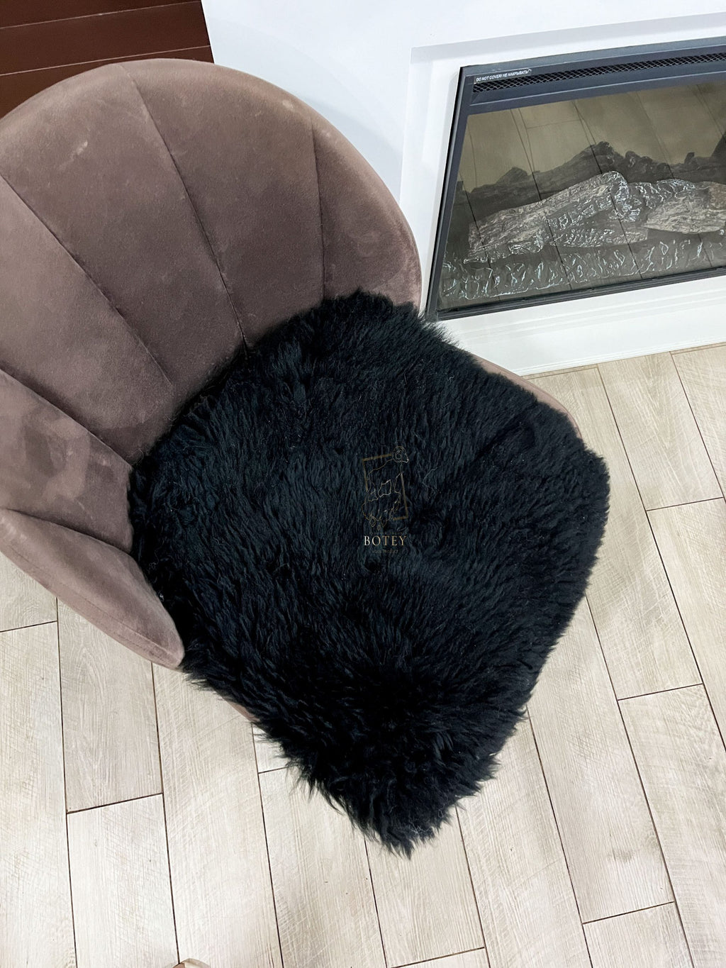 Square Sheepskin Seat Cover Black 40×40 cm – Patchwork Natural Wool Cushion
