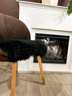 Square Sheepskin Seat Cover Black 40×40 cm – Patchwork Natural Wool Cushion