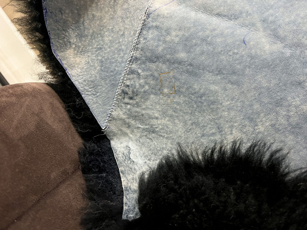 Square Sheepskin Seat Cover Black 40×40 cm – Patchwork Natural Wool Cushion