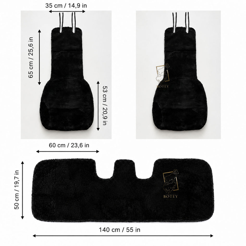 Mini Sheepskin Car Seat Covers Black (118×60 cm) – Natural Fur Universal Fit