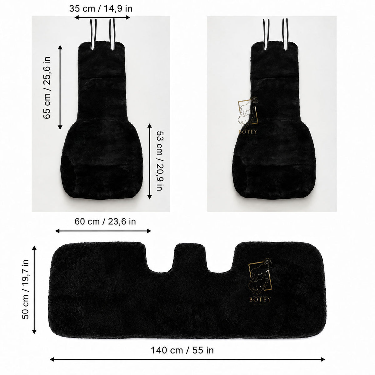 Sheepskin Rear Seat Covers Black (140×50 cm) – Natural Fur Universal Fit
