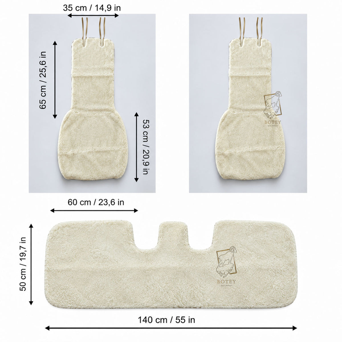 Sheepskin Rear Seat Covers White (140×50 cm) – Natural Fur Universal Fit