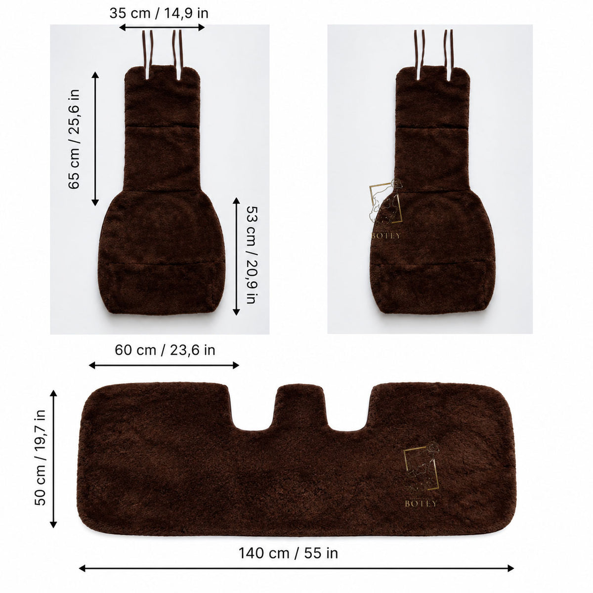 Sheepskin Rear Seat Covers Brown (140×50 cm) – Natural Fur Universal Fit