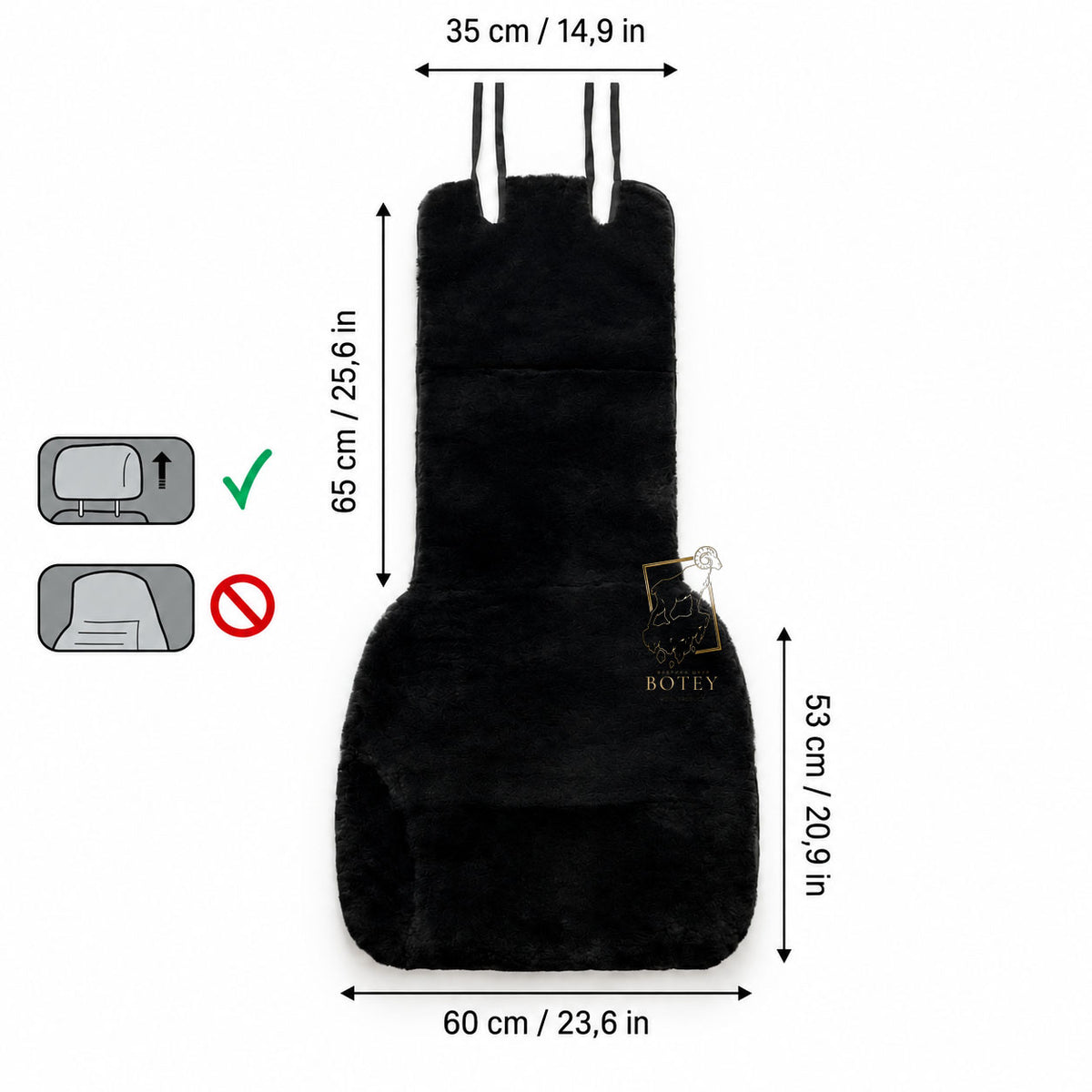 Mini Sheepskin Car Seat Covers Black (118×60 cm) – Natural Fur Universal Fit