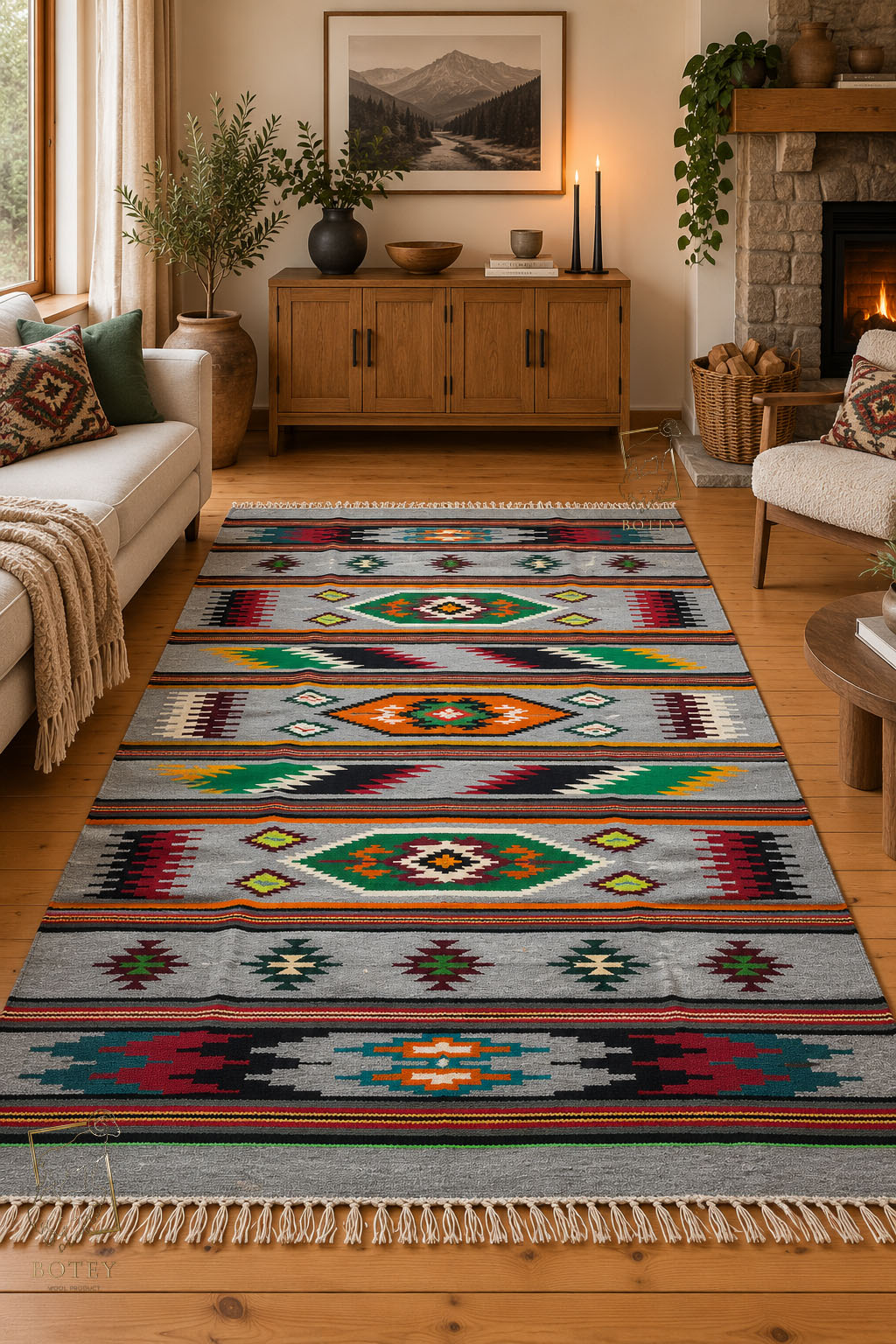 Handmade Hutsul Wool Rug Geometric  – Natural Wool Carpet 200×140 cm